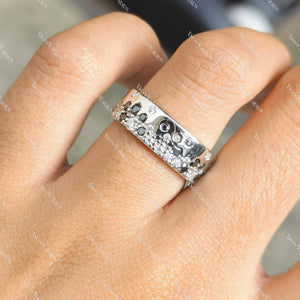 (size 5) Doveggs sterling silver 1.43cttw moissanite and black sapphire wedding band