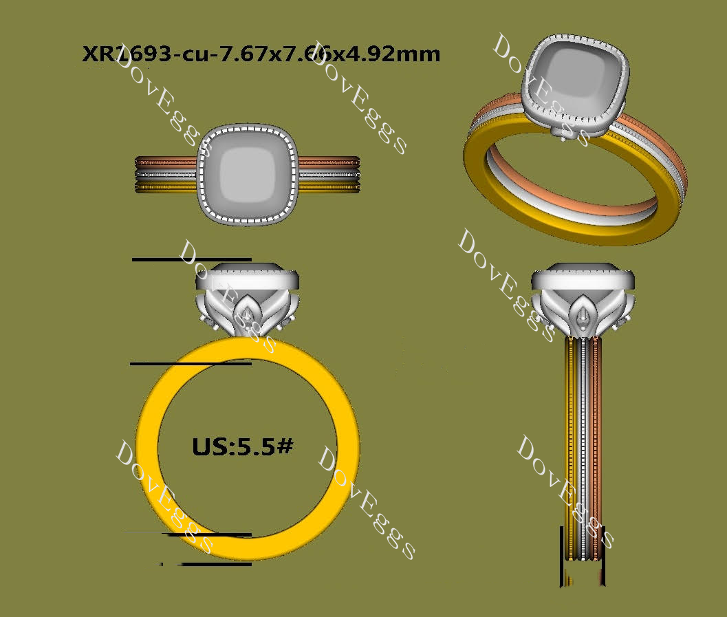 (size 5.5) Doveggs 10k rose gold & white gold & yellow gold 2.248ct cushuion Excellent cut lab grown diamond ring(certified)