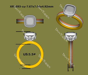 (size 5.5) Doveggs 10k rose gold & white gold & yellow gold 2.248ct cushuion Excellent cut lab grown diamond ring(certified)