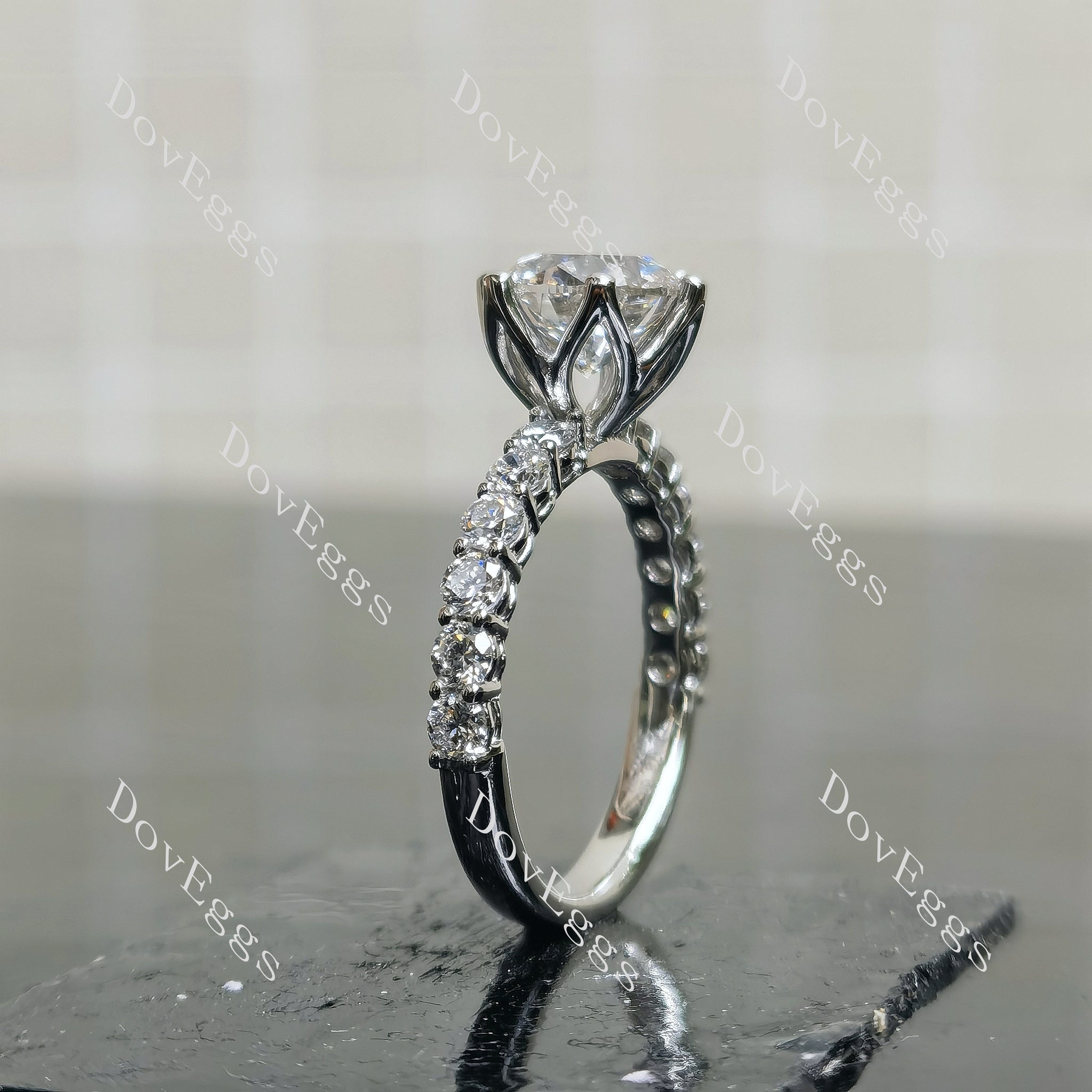Doveggs Round Pave Half Eternity Lab Grown Diamond Engagement Ring