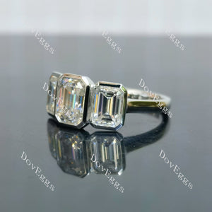 Doveggs emerald/elongated emerald bezel three stones moissanite engagement ring