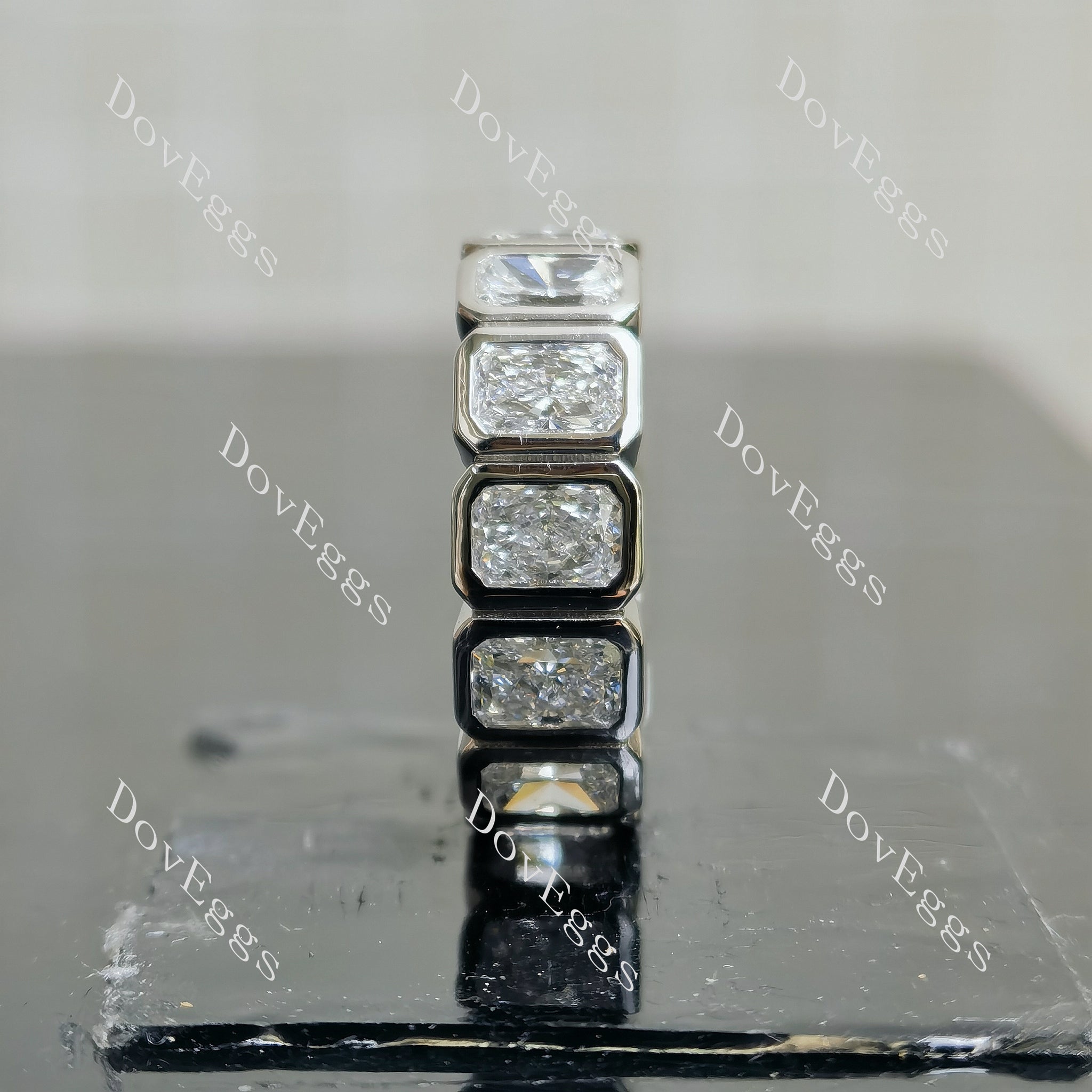 Doveggs radiant full eternity bezel moissanite/lab grown diamond accents wedding band-6.4mm band width