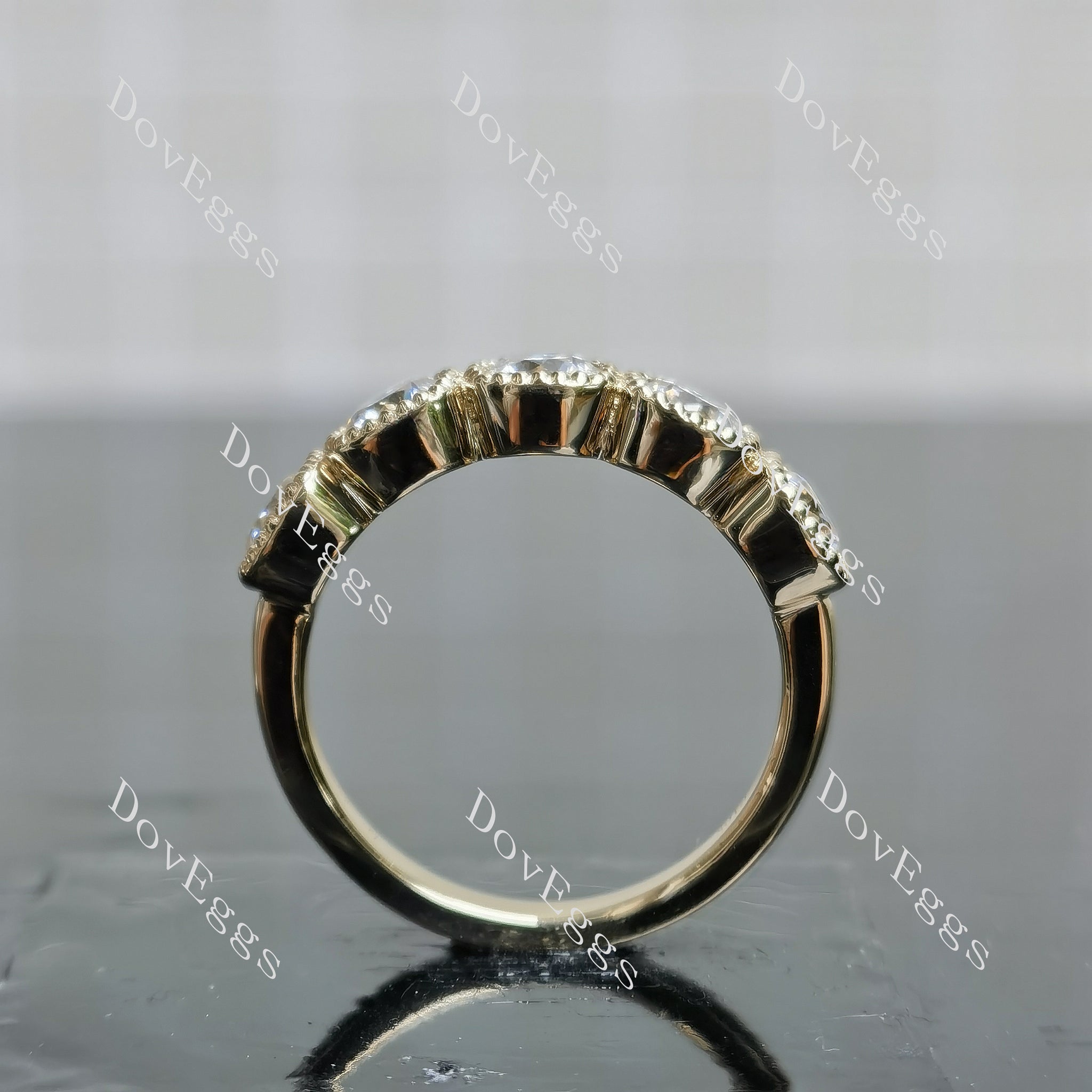 Doveggs cushion five stones bezel moissanite wedding band-2.3mm band width