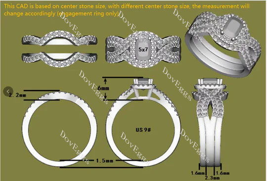 Doveggs cushion cris cross band halo stardust grey moissanite engagement ring