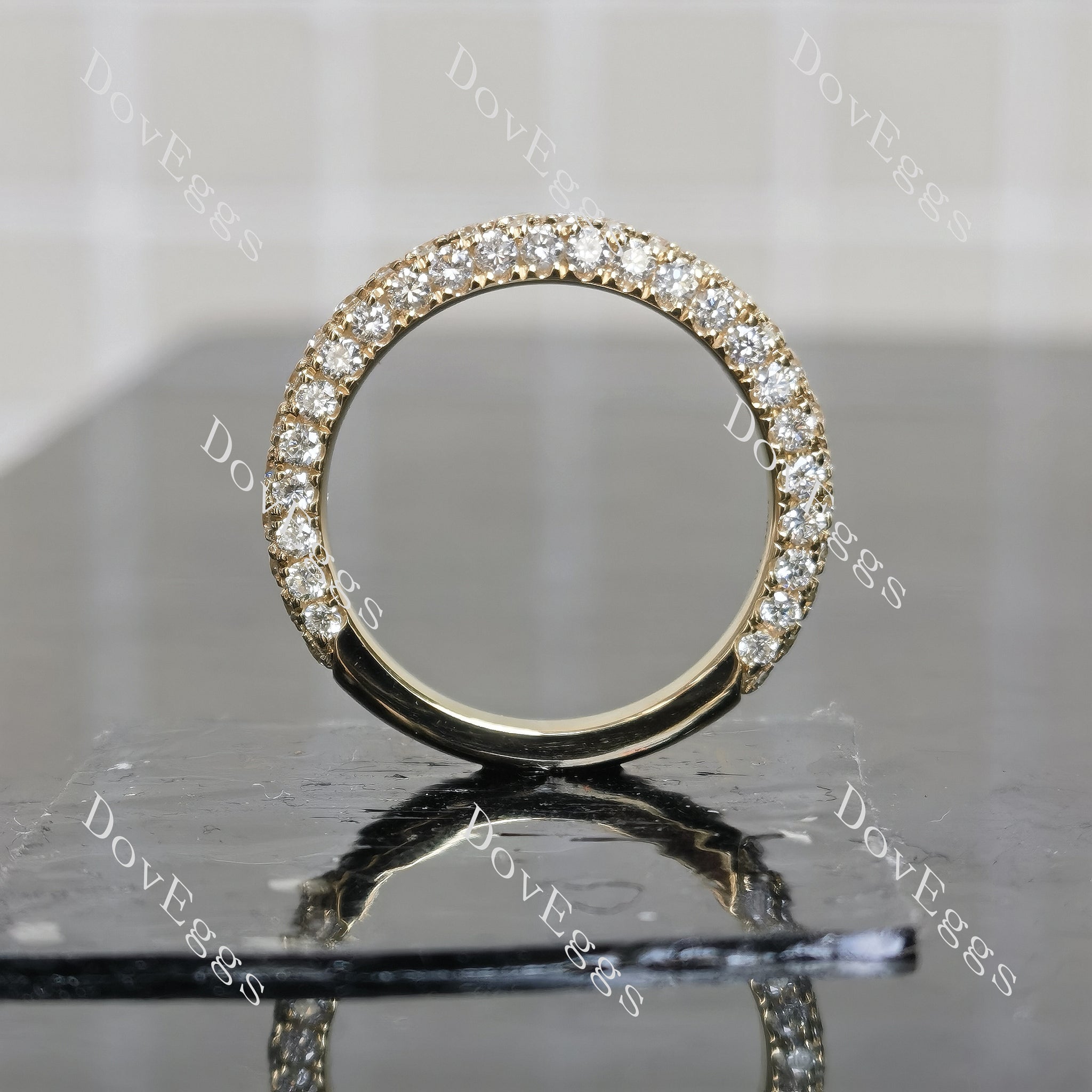 Doveggs round 3/4 eternity pave moissanite/lab grown diamond wedding band-3.0mm band width