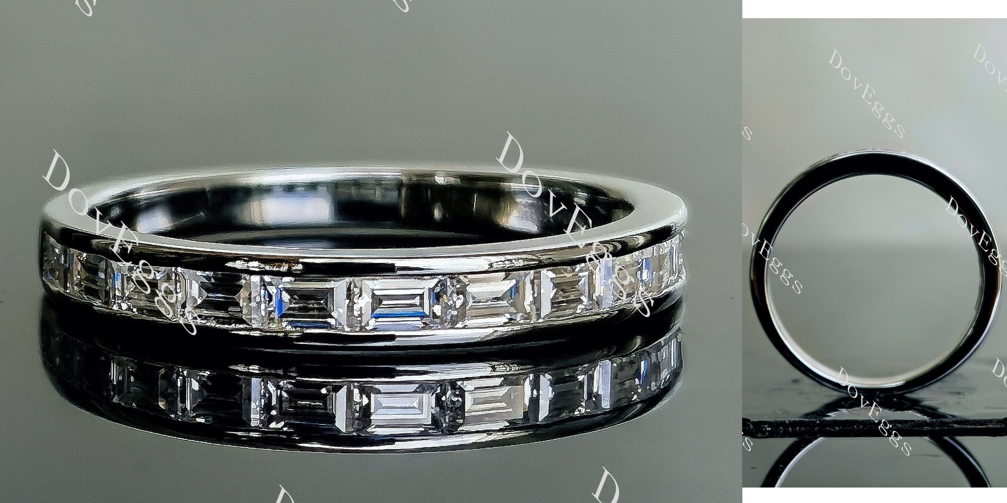 Doveggs baguette channel set moissanite/lab grown diamond wedding band-2.4mm band width