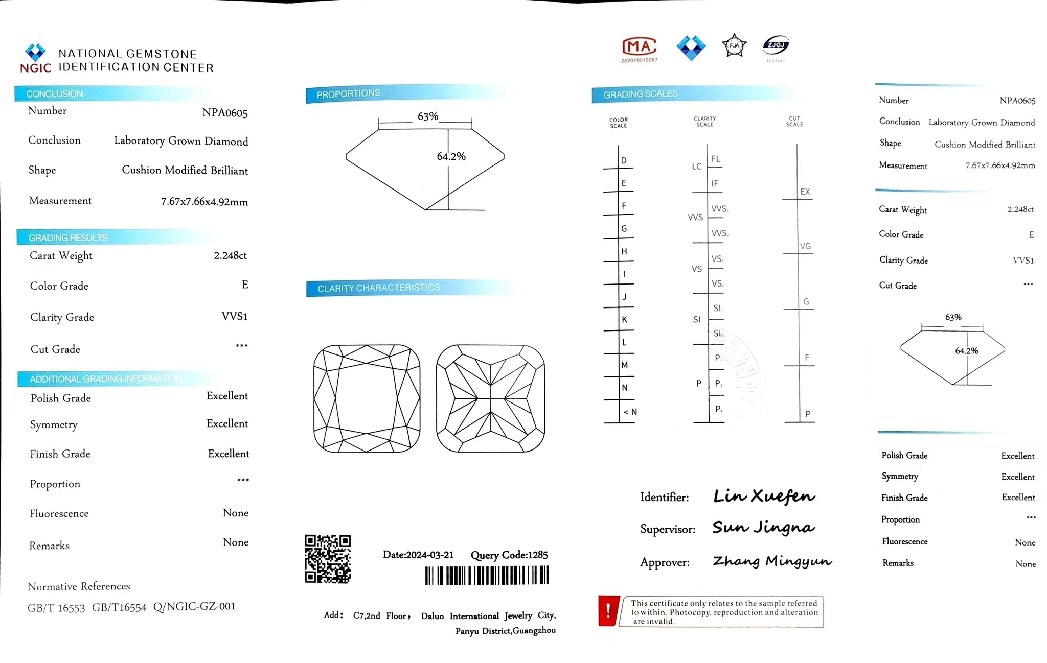Doveggs 2.248ct cushion E color VVS1 Clarity Excellent cut lab diamond stone(certified)