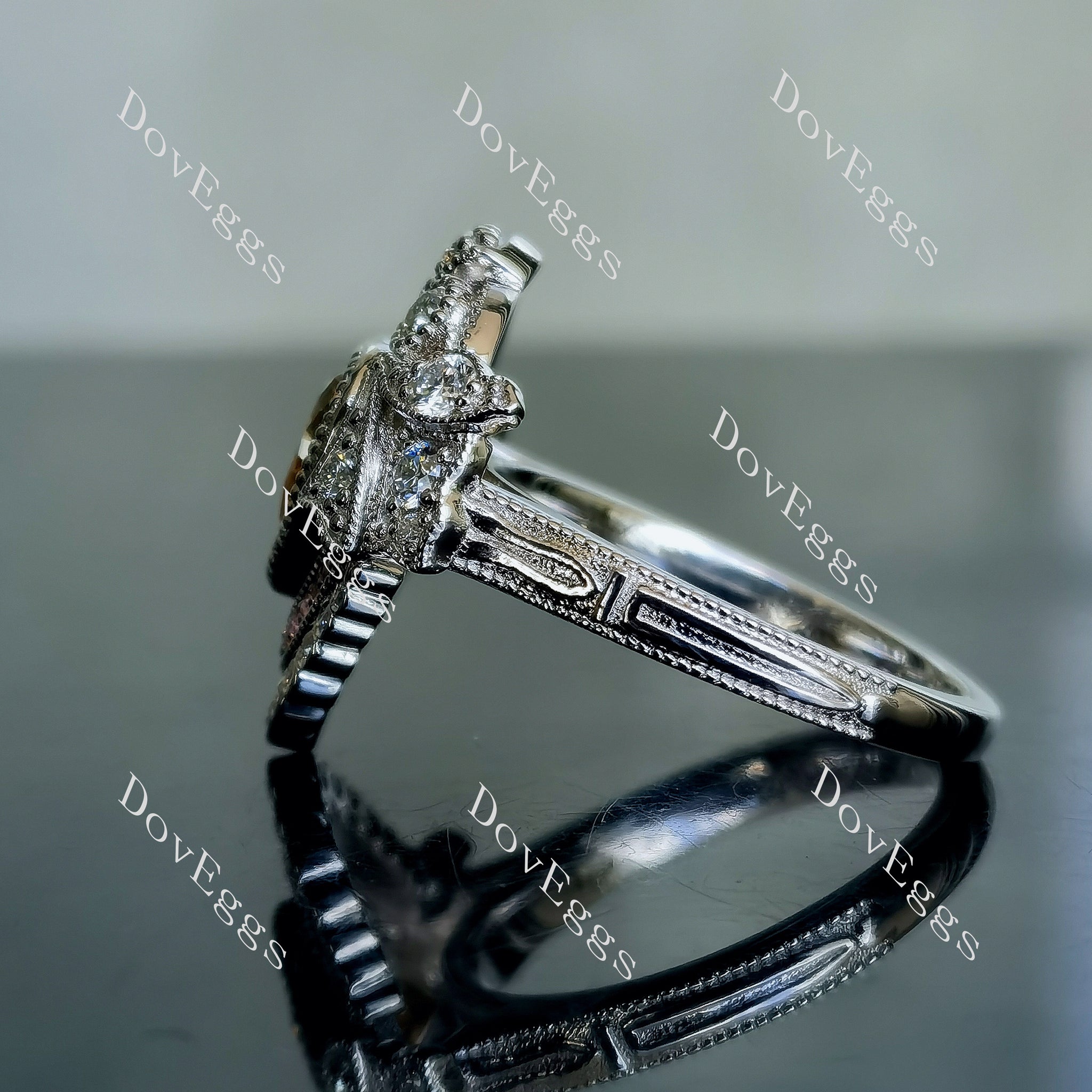 Doveggs heart art deco bezel colored moissanite engagement ring
