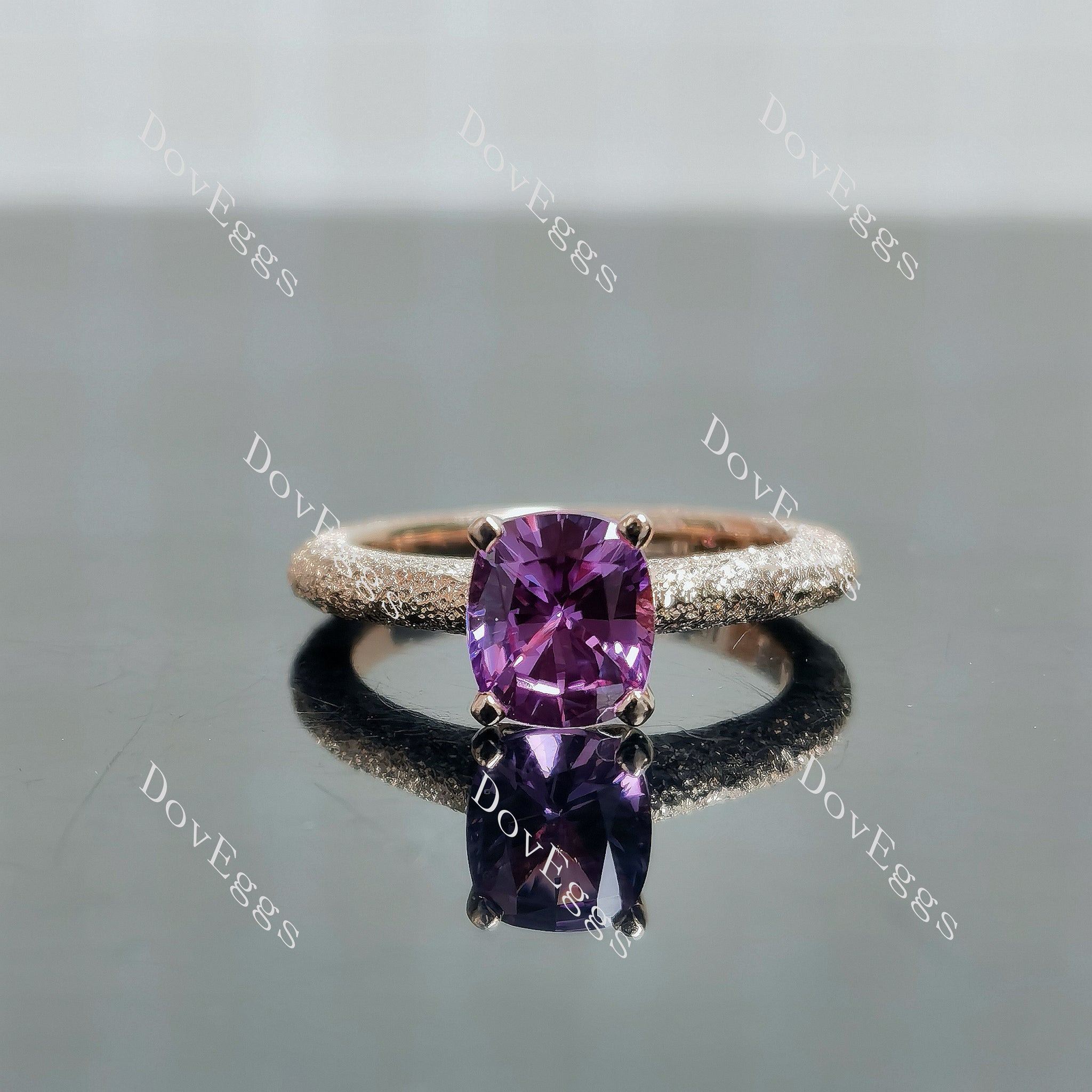 Doveggs elongated cushion solitaire textured colored gem engagement ring