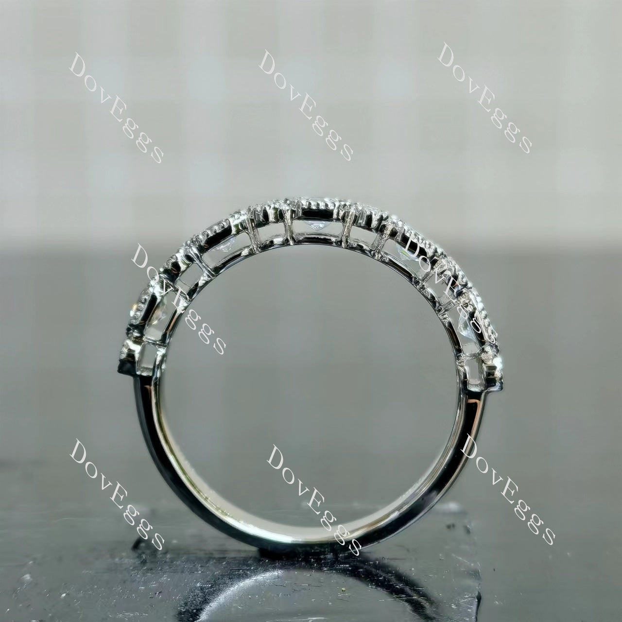 Doveggs asscher round half eternity bezel moissanite wedding band-3.0mm band width