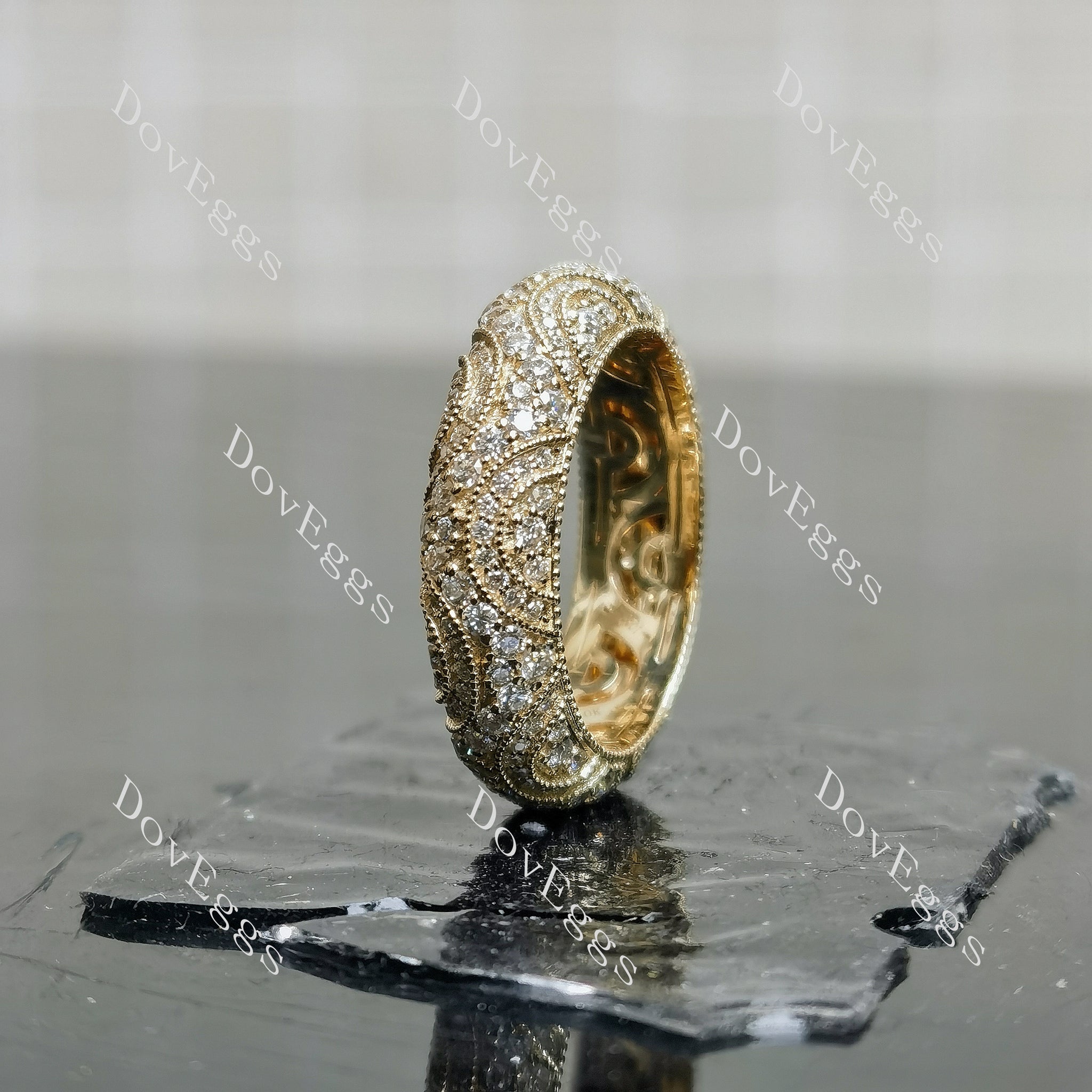 Doveggs vintage milgrain full eternity round moissanite/lab grown diamond wedding band-5.2mm band width