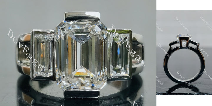 Emerald Three Stones Split Shanks Lab Grown Diamond