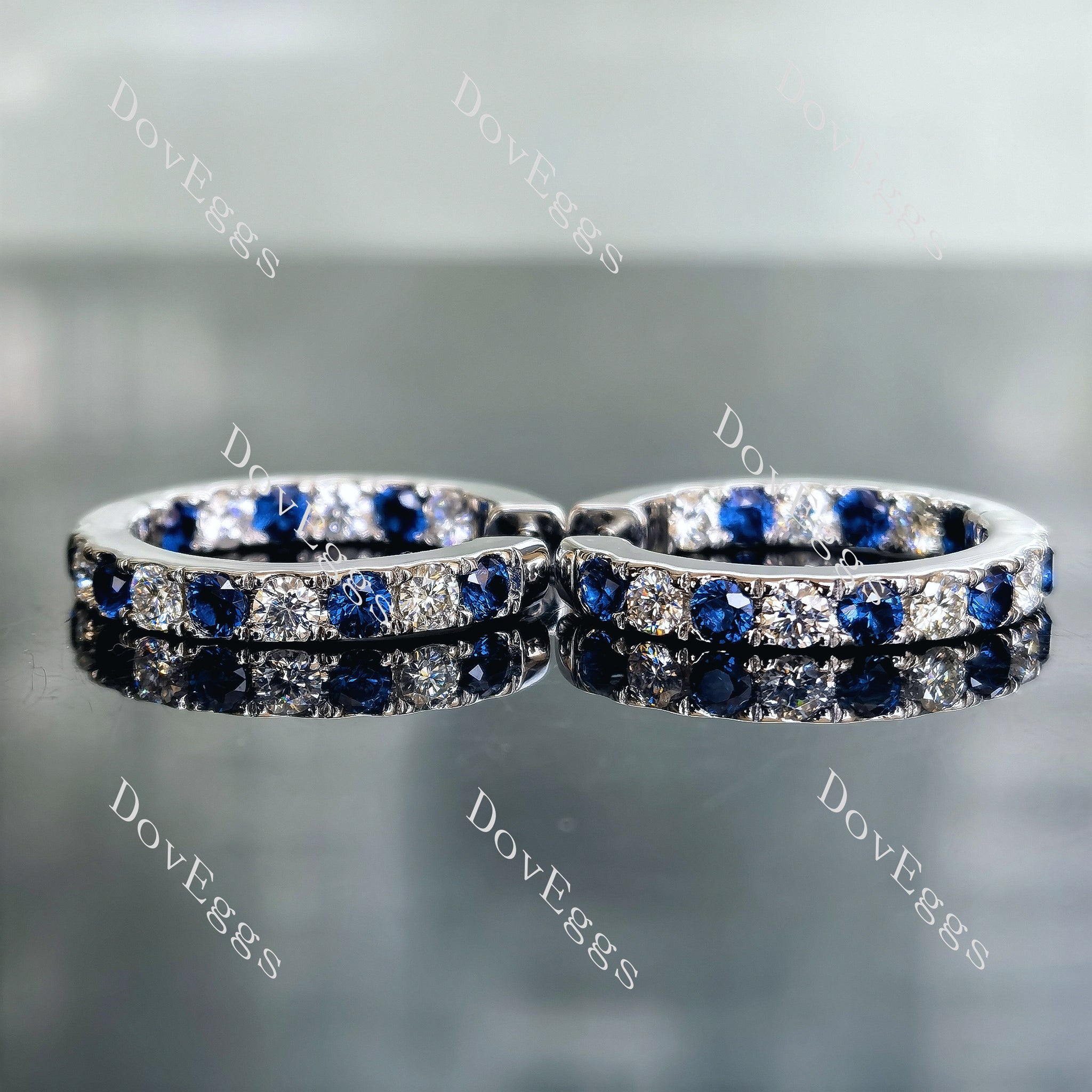 Doveggs round moissanite/lab grown diamond & colored gem earrings (around 22mm diameter)
