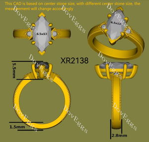 Doveggs Marquise Modified H&A cut three stones moissanite engagement ring