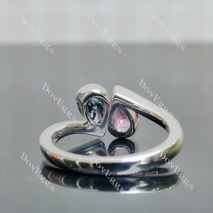 Doveggs pear bezel two stones twilight blue moissanite & colored gem moissanite engagement ring