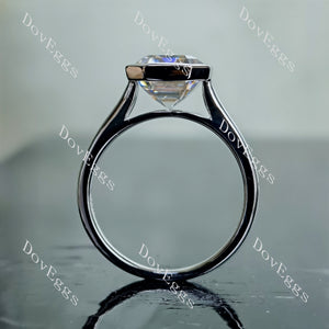 Doveggs elongated krupp cut bezel solitaire moissanite engagement ring