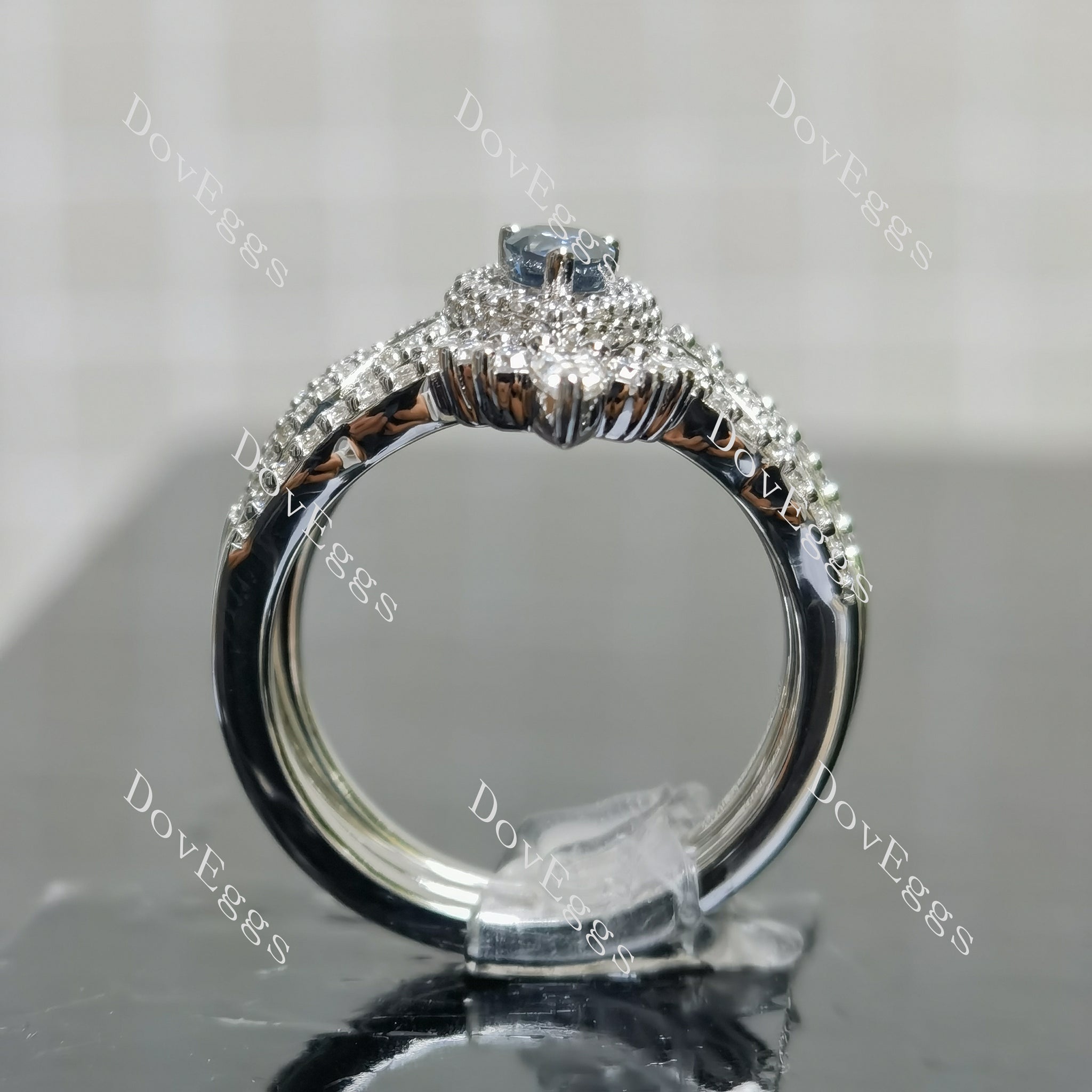 (size 9) Doveggs sterling silver 0.5ct pear smokey sparks grey colored moissanite ring bridal set(3 rings)