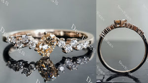 Olive 4*6mm oval art deco colored moissanite engagement ring