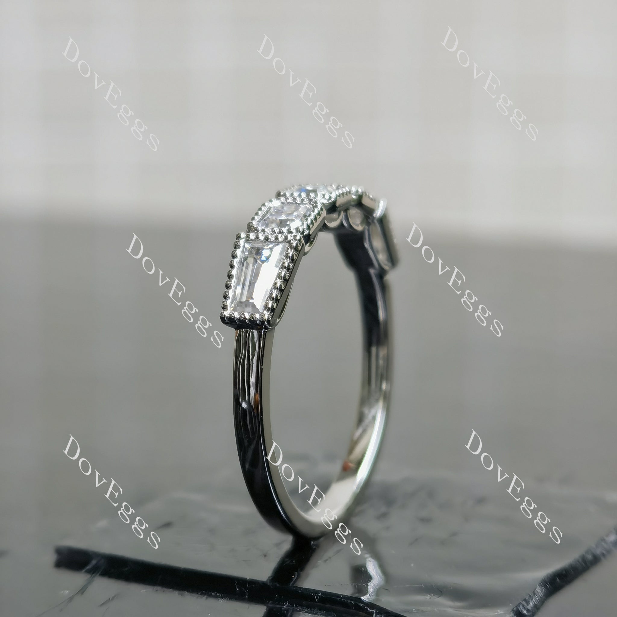 Doveggs asscher five-stone bezel moissanite wedding band-2.0mm band width