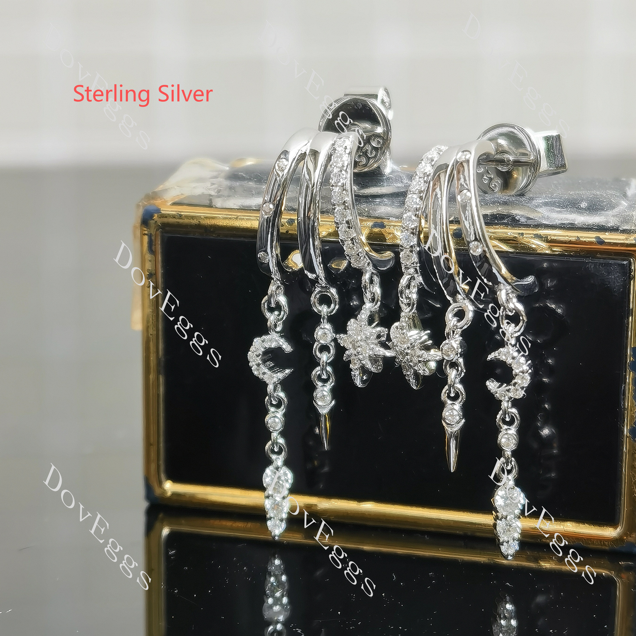 Star & Moon round moissanite drop earrings| Doveggs