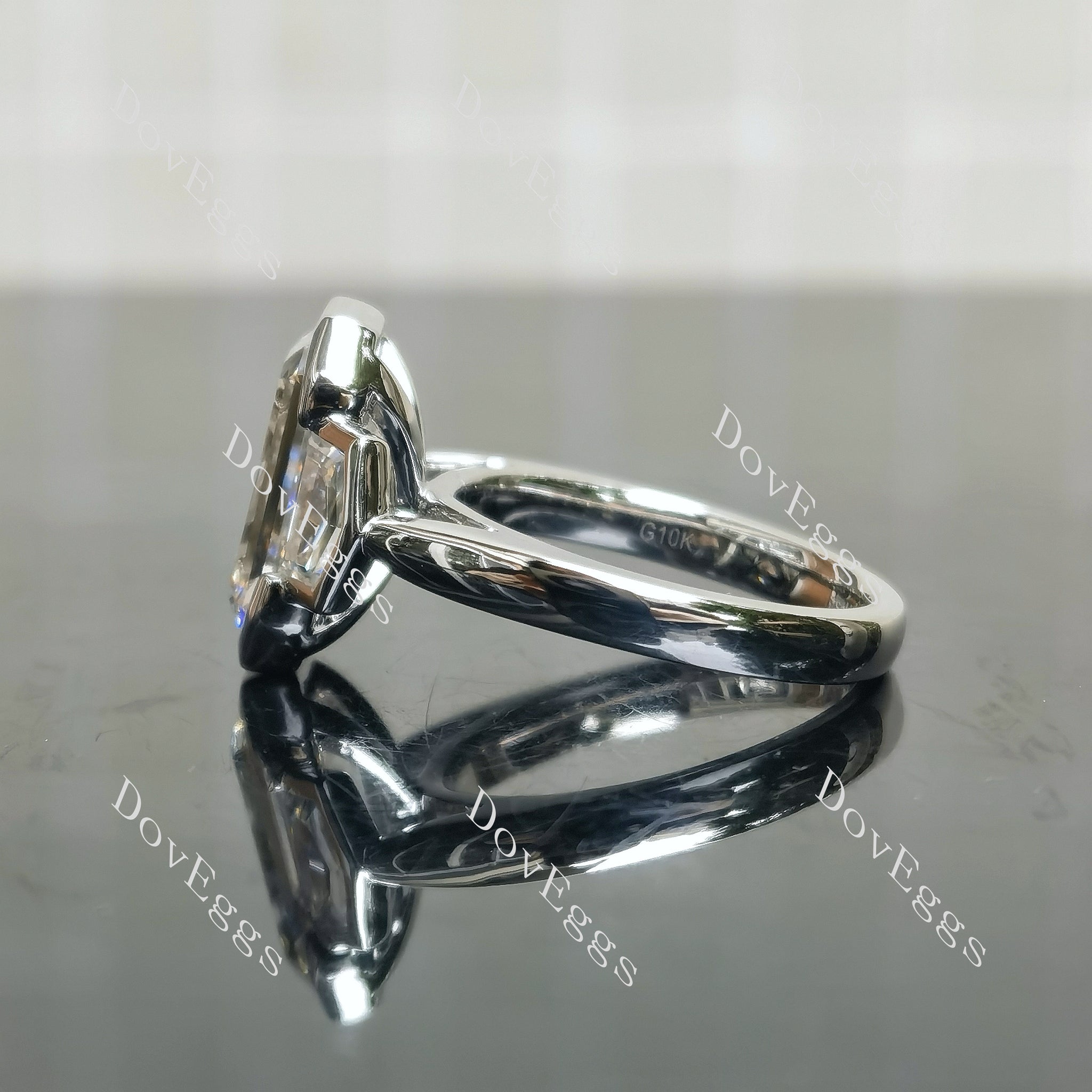 Cheryl G Emerald Bezel Three Stones Lab Grown Diamond Engagement Ring