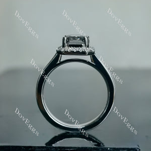 Doveggs Elizabeth Taylor Krupp cut cathedral halo stardust grey moissanite engagement ring