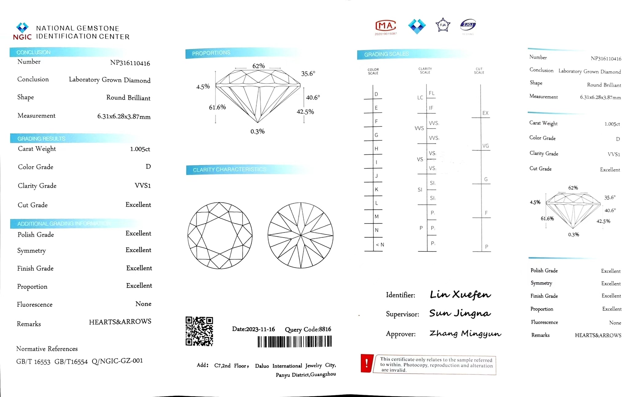 Doveggs 1.005ct round D color VVS1 Clarity Excellent cut lab diamond stone(certified)