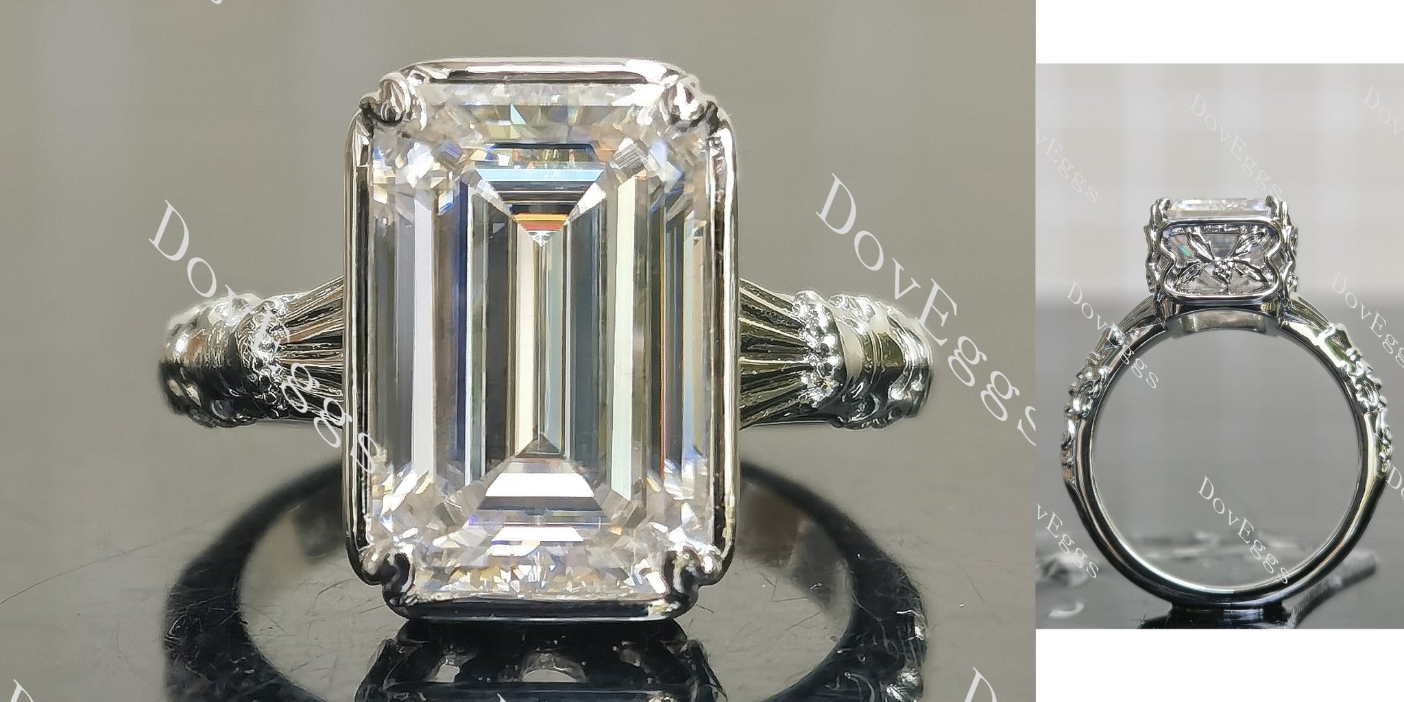 emerald solitaire vintage art deco moissanite engagement ring