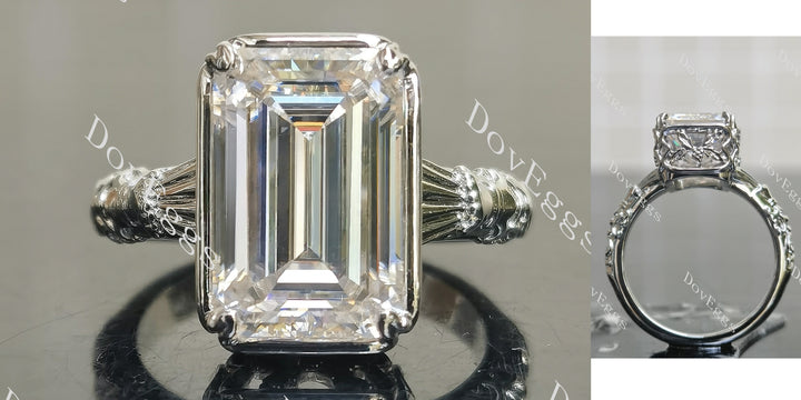 emerald solitaire vintage art deco moissanite engagement ring
