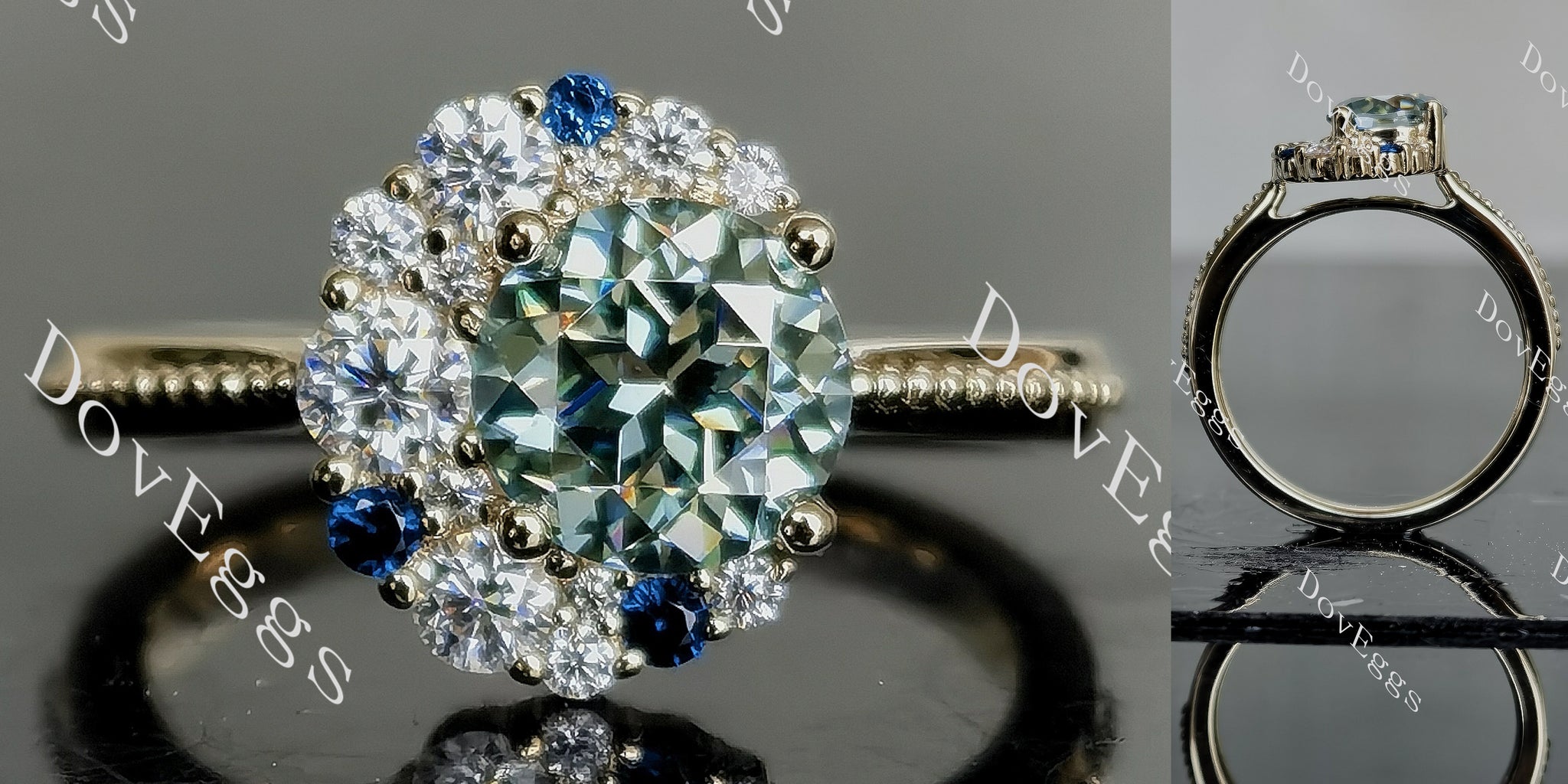 art deco colored moissanite engagement ring