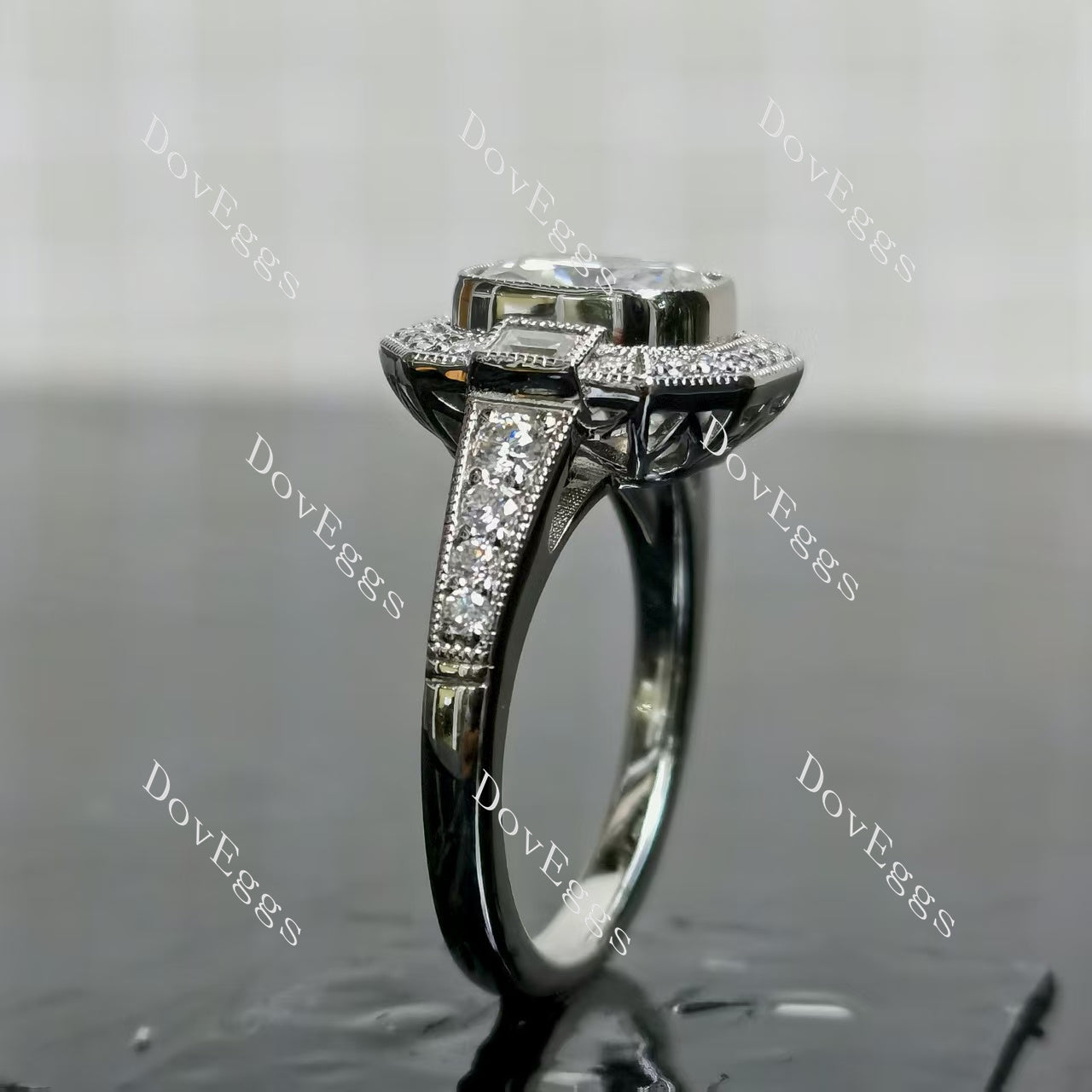 (size 7) Doveggs sterling silver 2ct elongated cushion moissanite engagement ring