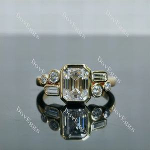 Doveggs emerald bezel side stones moissanite engagement ring