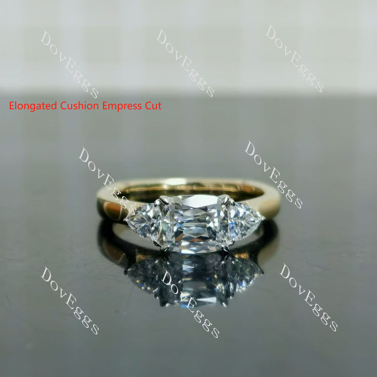 Doveggs emerald three-stones moissanite engagement ring