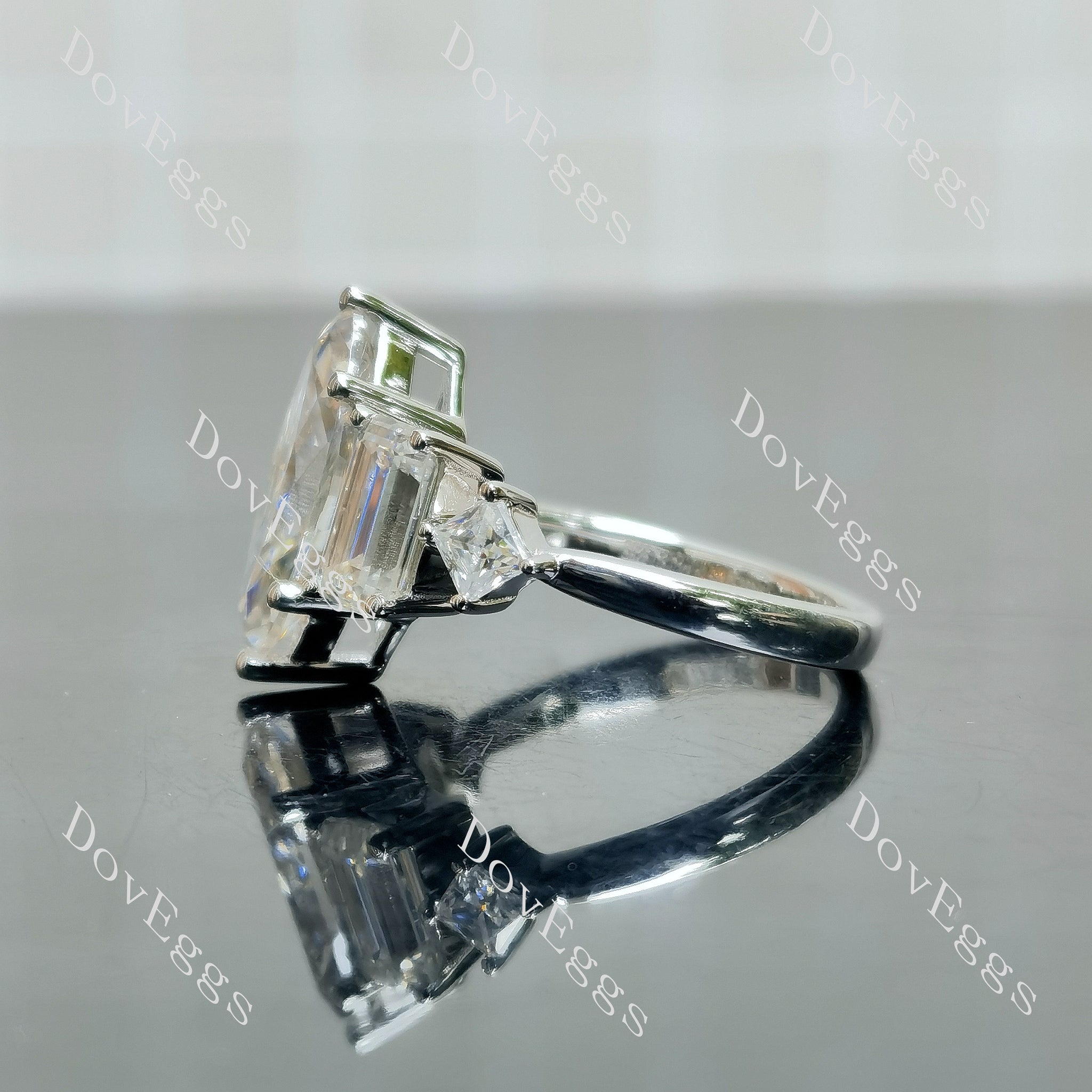 Doveggs Marquise Modified H&A cut side stones moissanite engagement ring