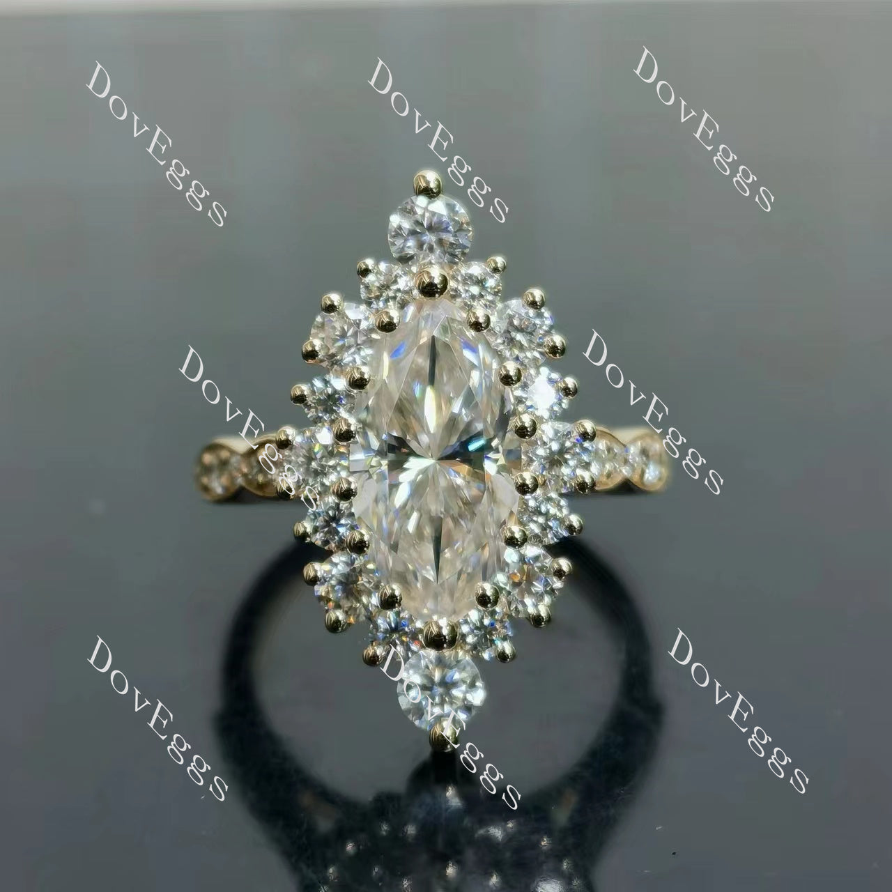 IAIAK Marquise Modified H&A cut halo moissanite engagement ring