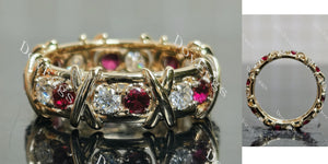 Doveggs round eternity moissanite/lab grown diamond and colored gem wedding band-6.8mm band width