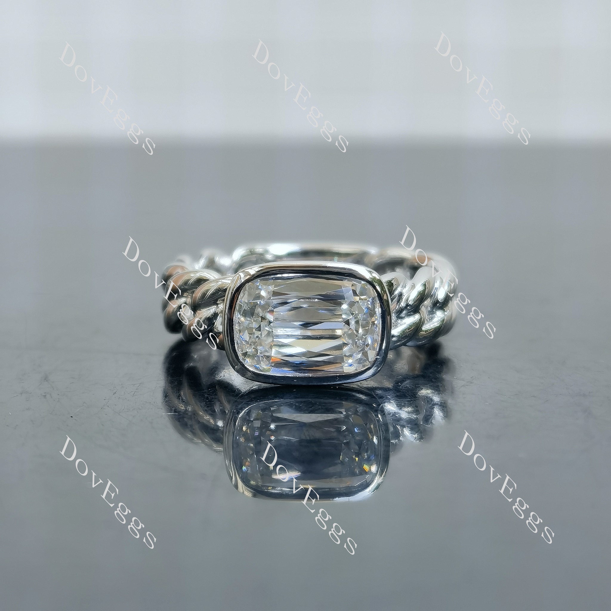 Doveggs Modified Elongated Cushion Bezel Solitaire Lab Grown Diamond Engagement Ring