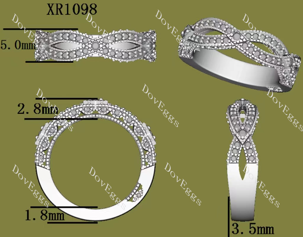 Doveggs round half eternity pave moissanite/lab grown diamond wedding band-3.5mm band width