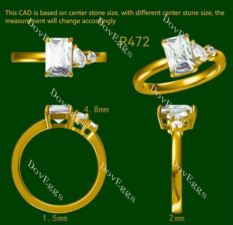Doveggs Emerald Pave Three Stones Lab Grown Diamond Engagement Ring