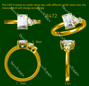 Doveggs Emerald Pave Three Stones Lab Grown Diamond Engagement Ring