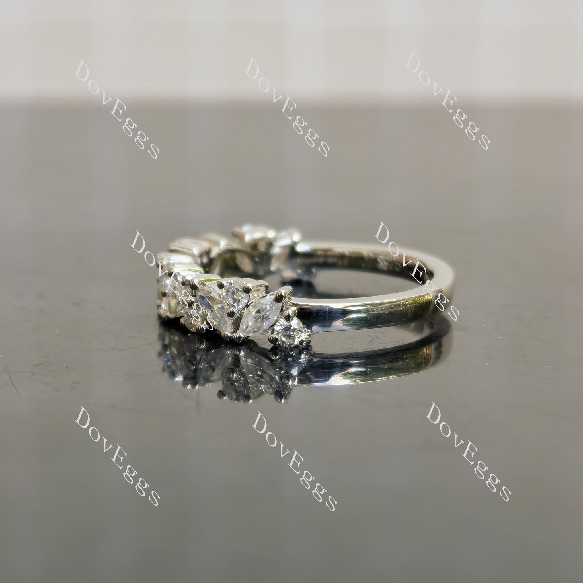 (size 6) Doveggs sterling silver marquise round moissanite wedding band