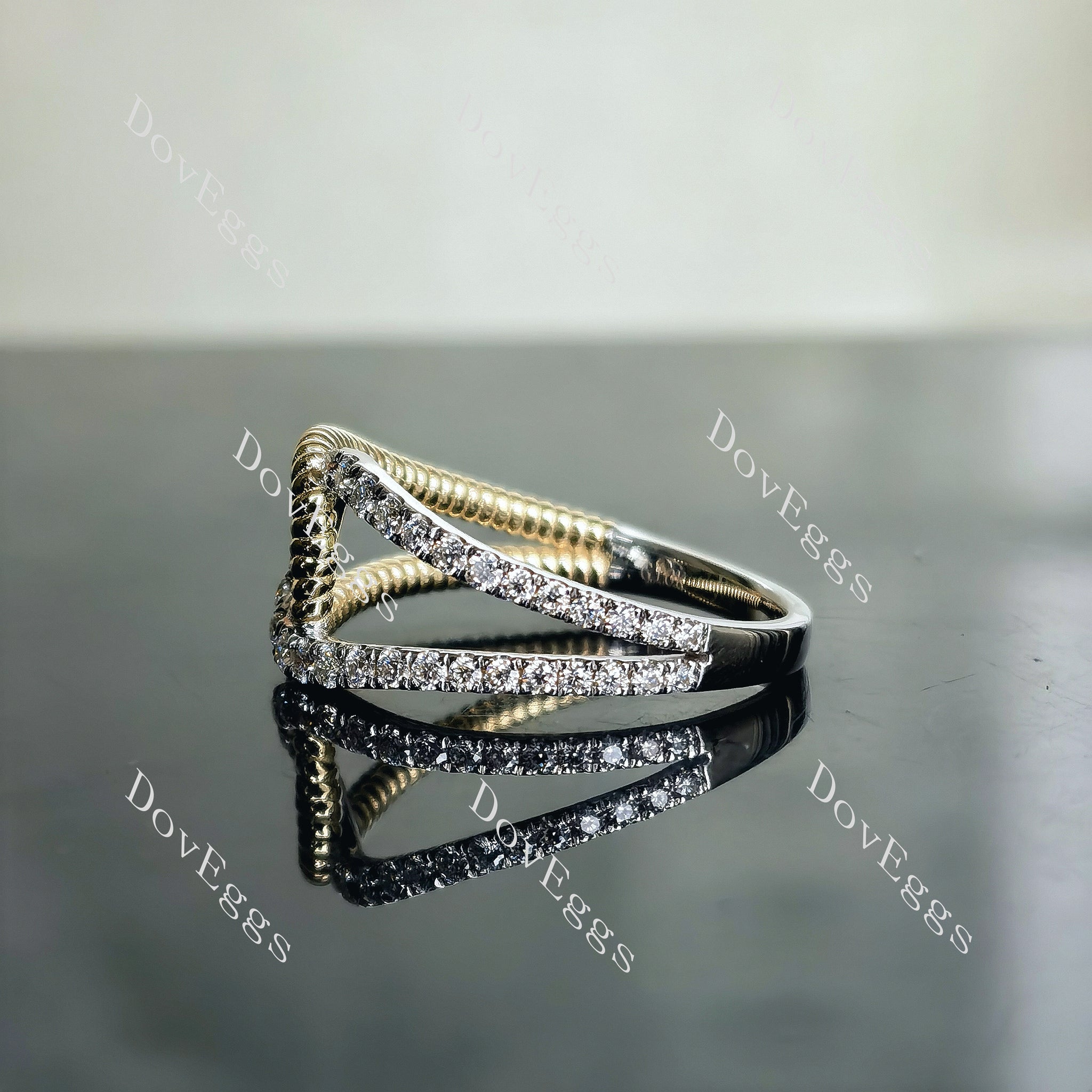 Doveggs round pave split shank moissanite/lab grown diamond wedding band-2.1mm band width