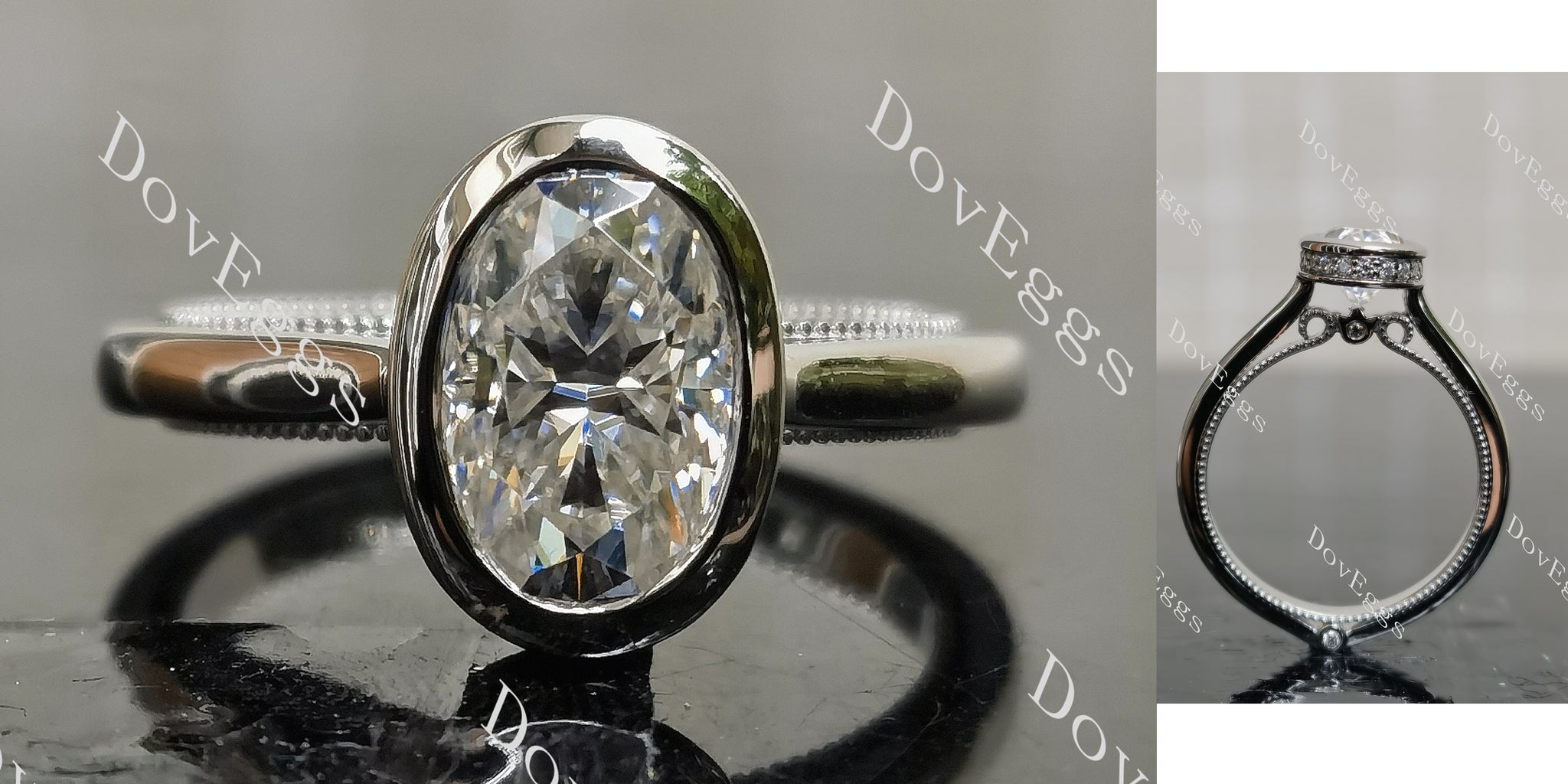 oval vintage bezel moissanite engagement ring