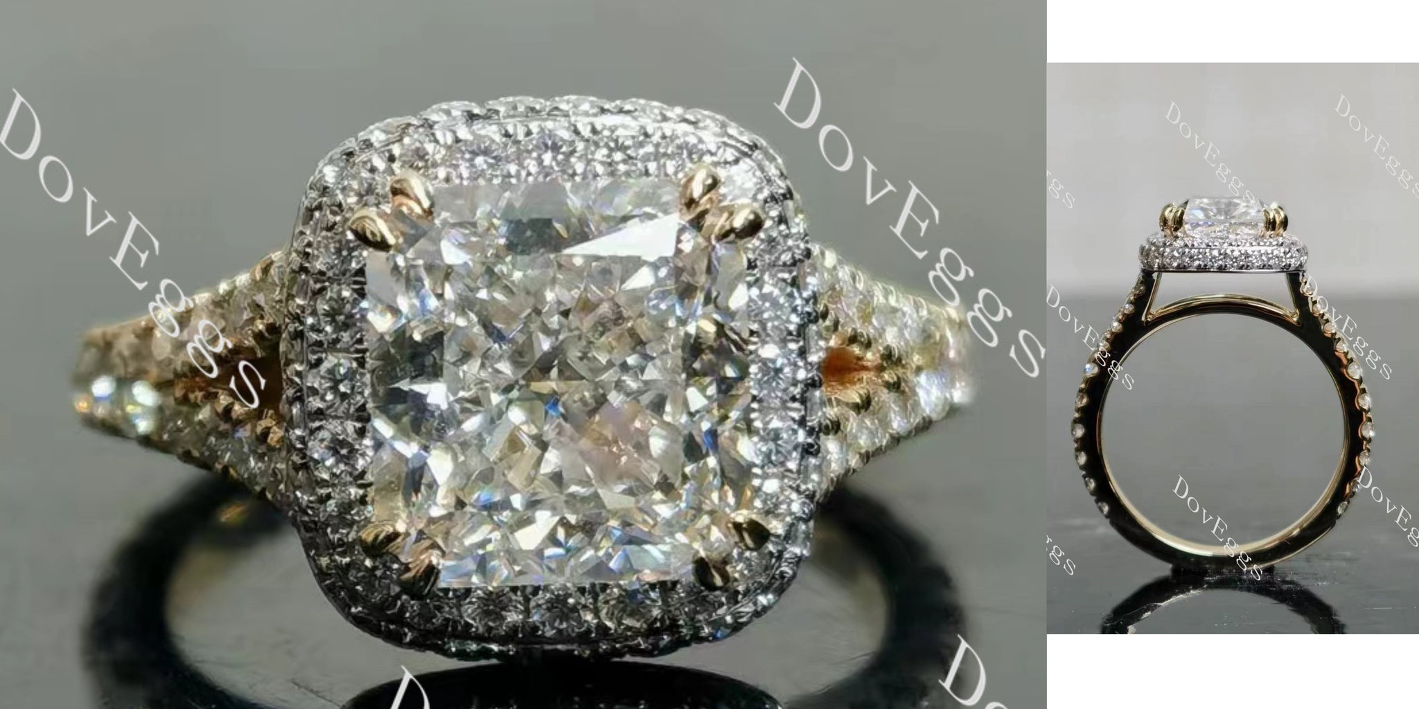 Doveggs radaint halo split shanks moissanite engagement ring