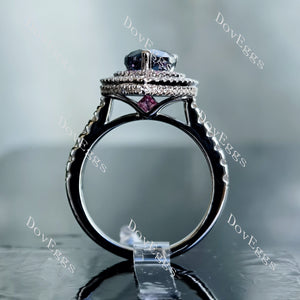 DovEggs pear double halo twilight blue moissanite engagement ring