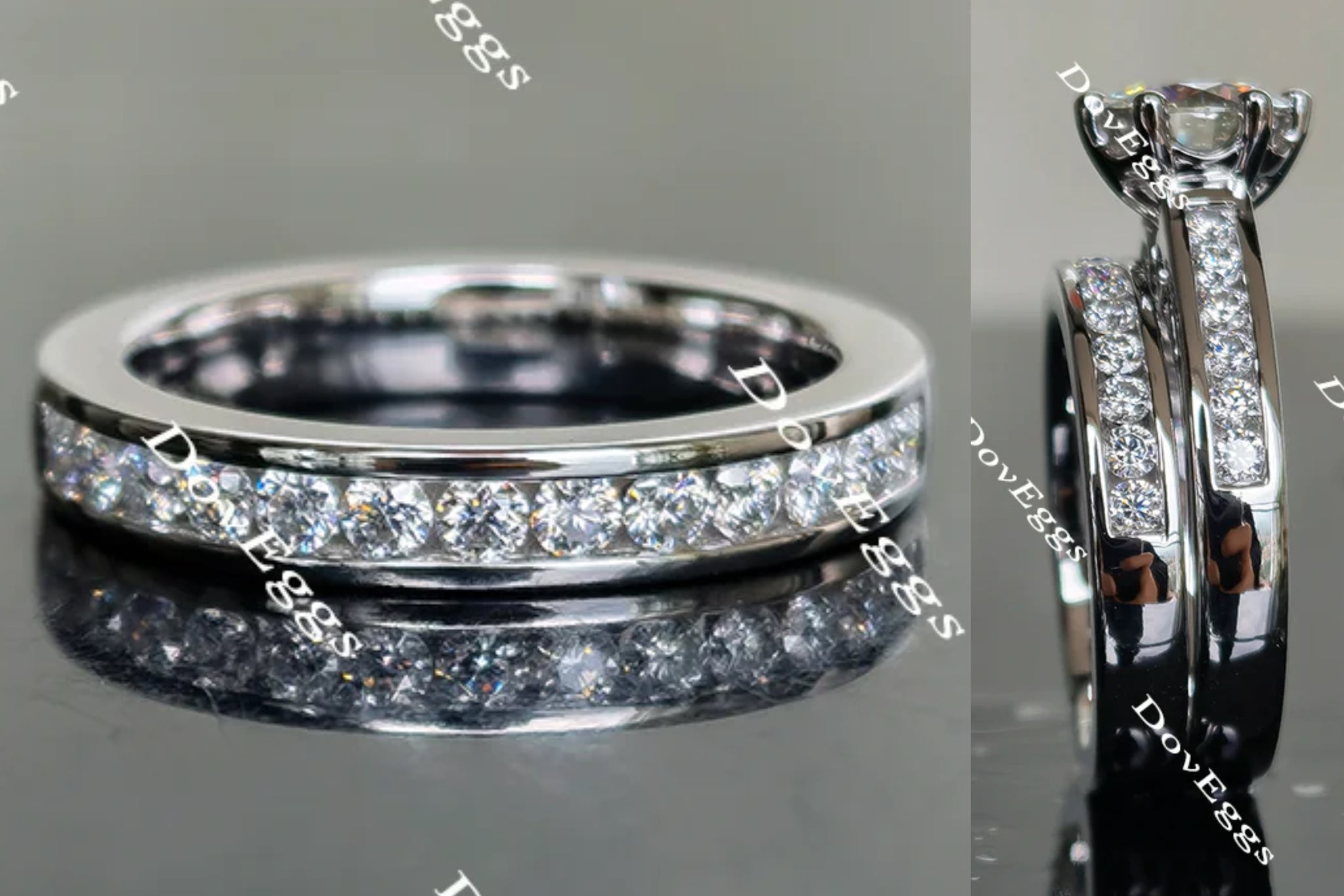 Doveggs round channel set moissanite/lab grown diamond wedding band-3.2mm band width