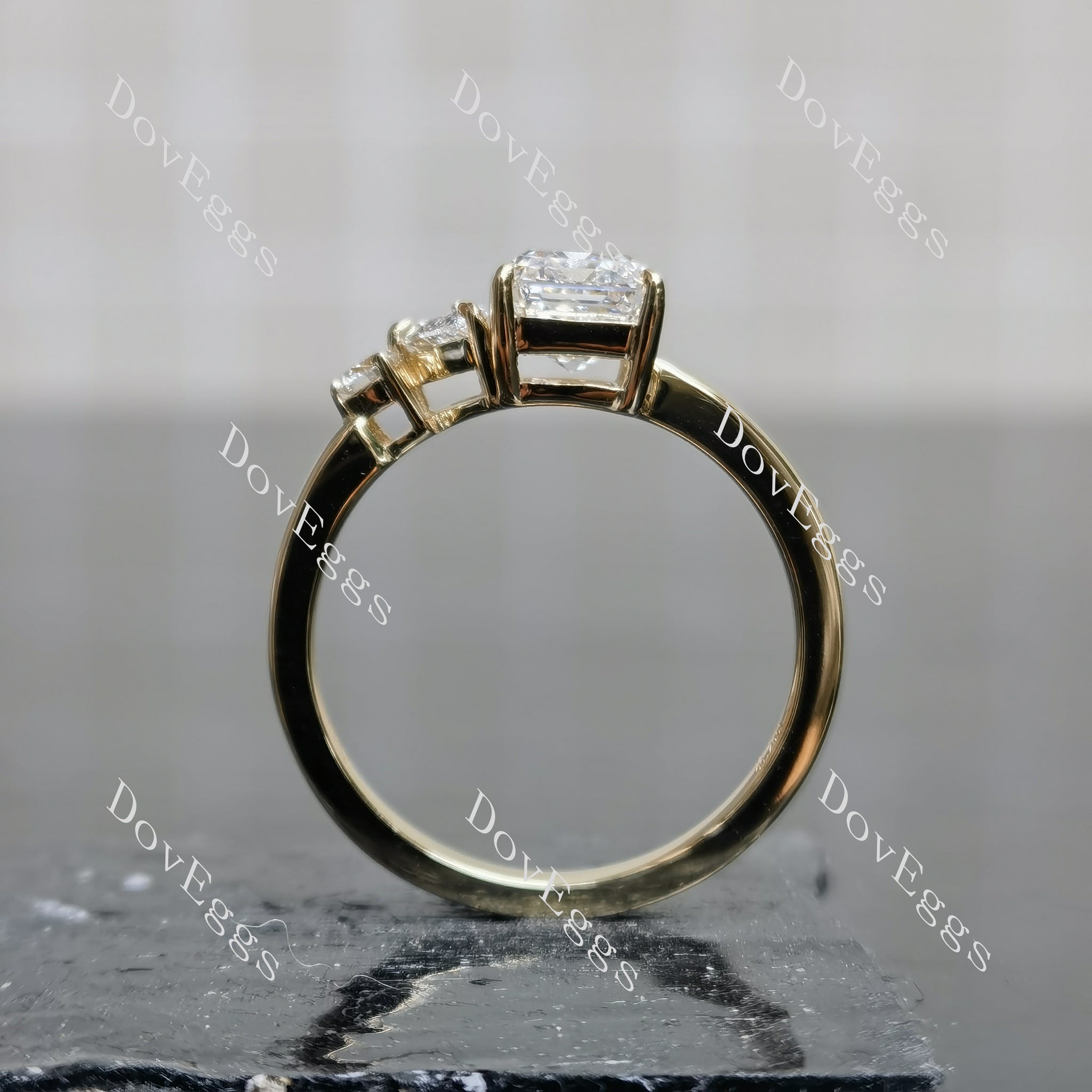 Doveggs emerald pave three stones moissanite engagement ring
