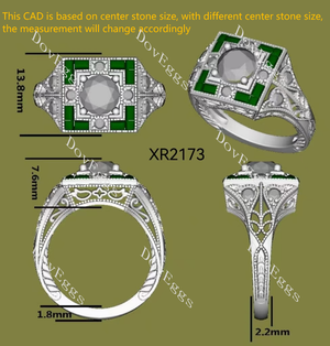 Doveggs round pave art deco vintage moissanite engagement ring