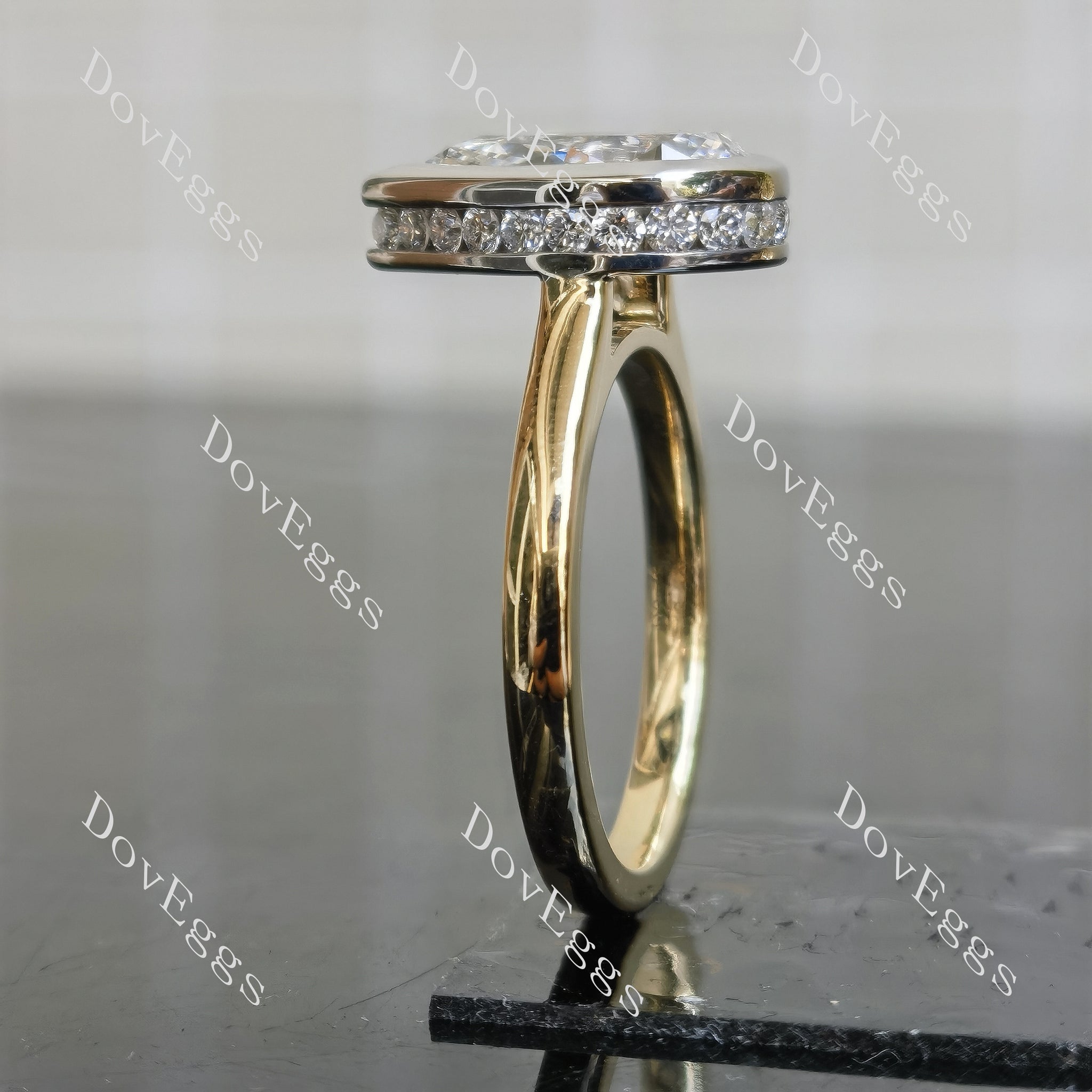 DovEggs pear bezel moissanite engagement ring