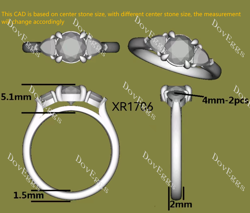 Doveggs round three-stone moissanite engagement ring